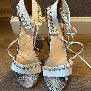 White and Snake Print Women's Lace-Up Sandals